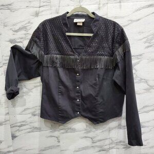 Banjo Jacket Women Size 1X Black Fringe Button Front Embroidered Cowgirl